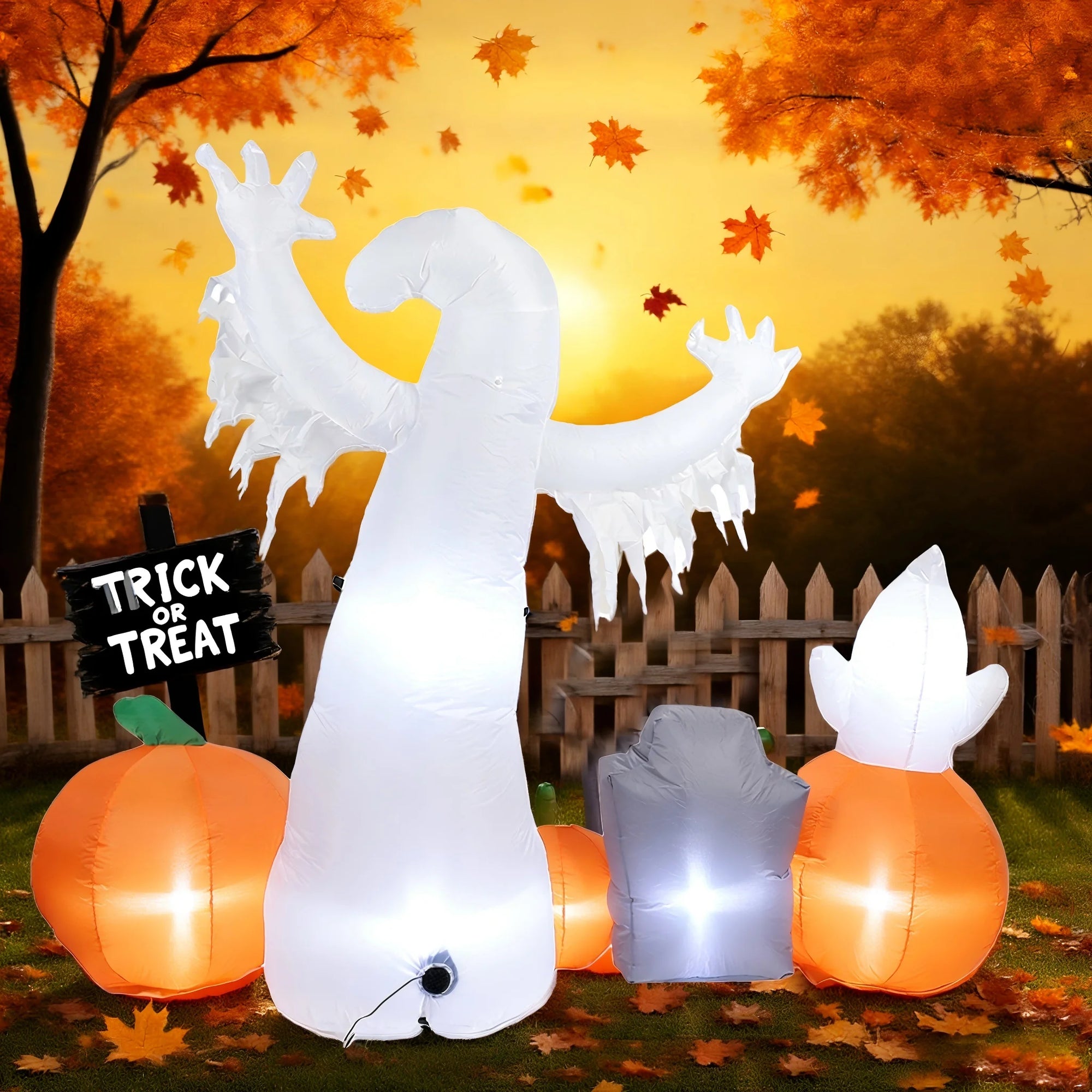Inflatable 3 Pumpkins with 2 White Ghosts Blow Up Halloween Decoration for Inside Outside Yard Garden Party - product image 4