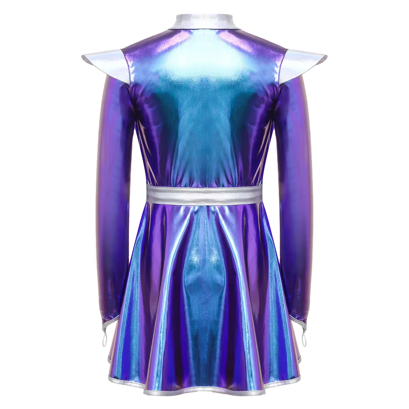 Kids Halloween Alien Costume Girls Metallic Shiny Zipper A-line Tutu Dress for Outer Space Robot Astronaut - product image 3