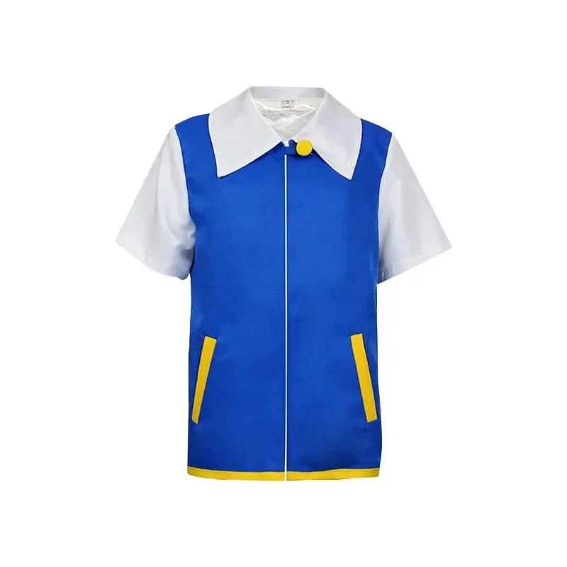 Men Anime Trainer Costume Boys Ash Ketchum Adult for Girls Halloween Women Blue Jacket Cap - Full Set 5pcs / M