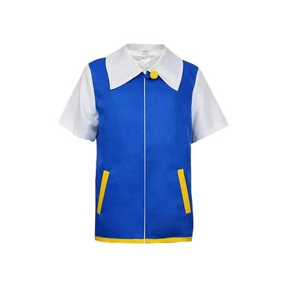 Men Anime Trainer Costume Boys Ash Ketchum Adult for Girls Halloween Women Blue Jacket Cap - Full Set 5pcs / M