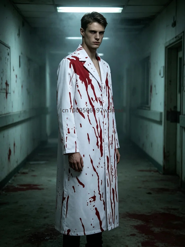 Halloween Bloody Doctor Lab Coat Horror Zombie Doctor Costume Long