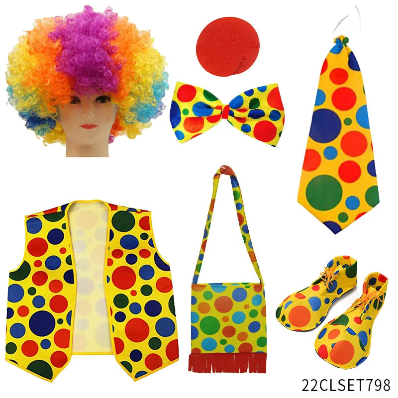 Clown Costume - Nose Wig Bow Tie Shoes Headband Gloves Hat Stockings and Vest Dress Up - 26 / One Size