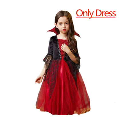 Halloween Costume for Girls Dress Scarlet Witch Vampire Devil Ghost Bat Dress Up Kids - A / 2Y (Size 100)