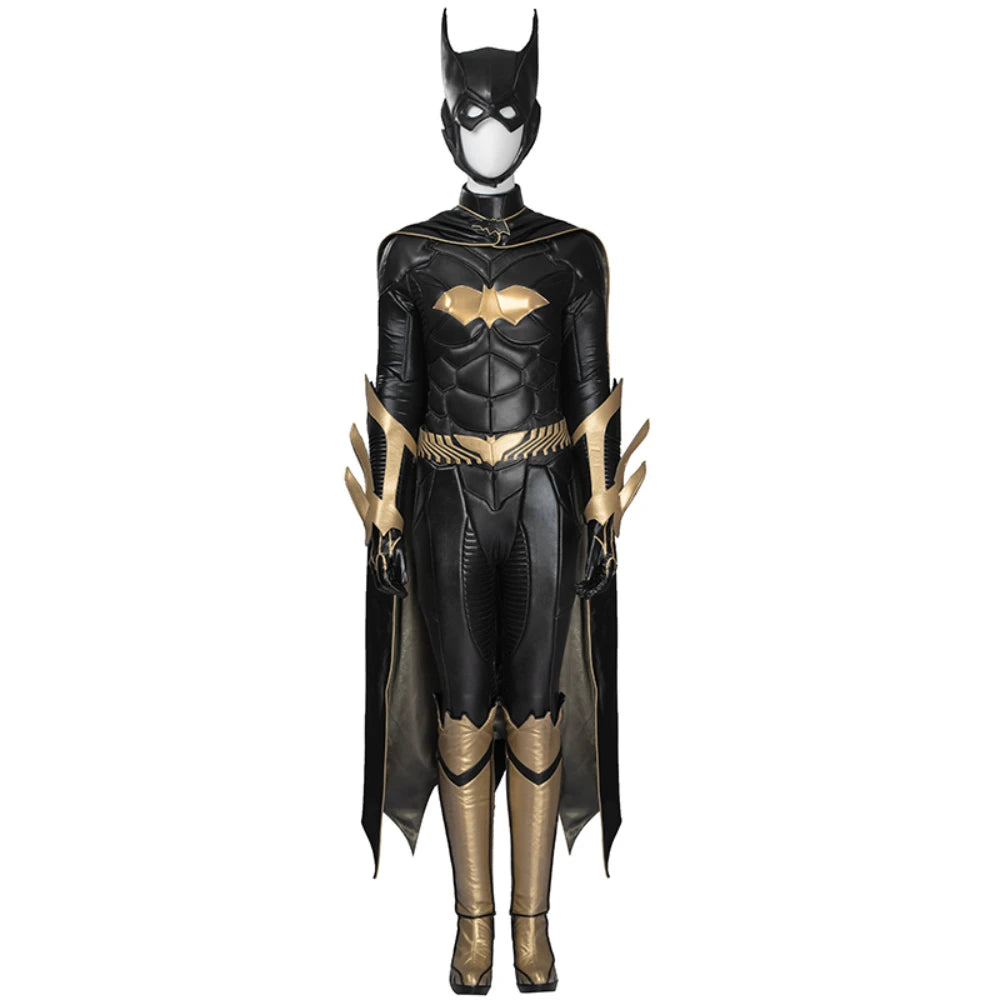 Arkham Knight Barbara Gordon Costume Battle Bat Suit with Cape Mask Black Jumpsuit - NO Mask Cape Shoes / L