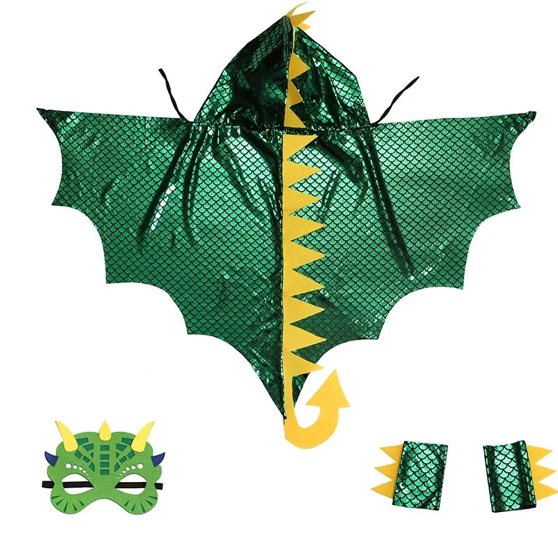 Unisex Green Dinosaur Cape Dragon Hooded Cloak Costumes Fancy Cloak Role Play