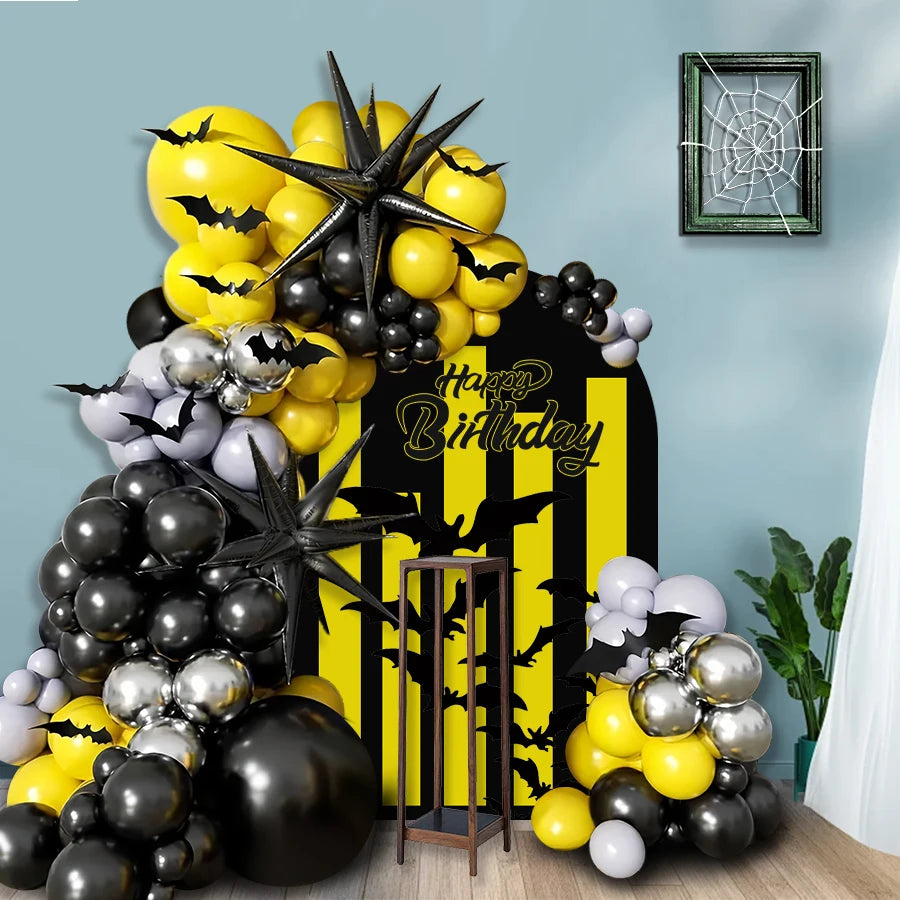 113-Piece Halloween Spider-Themed Balloon Arch Set, Black, Yellow, and Silver Balloons with 3D Spider - product image 3