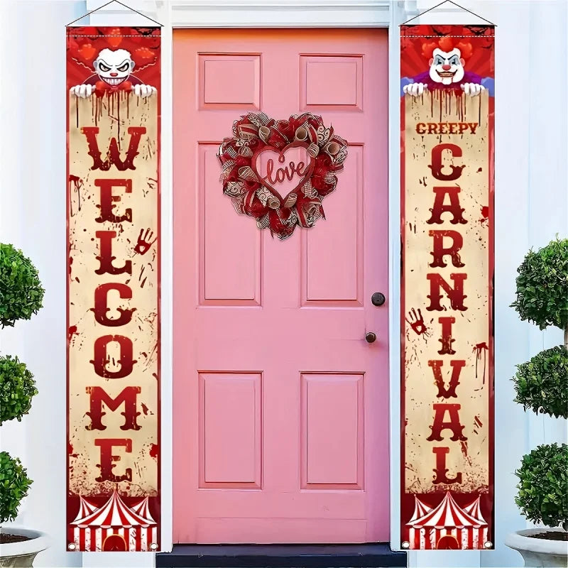 1 pair, 2D flat, Halloween evil circus decorations, spooky carnival front - product image 4
