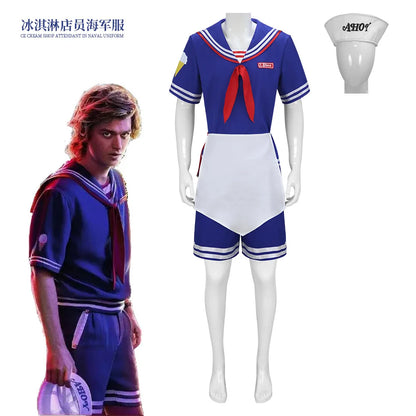 Steve Harrington Costume Scoops Ahoy Robin Costume Sailor Girl Skirt Uniform Suit Outfit - Female / XL
