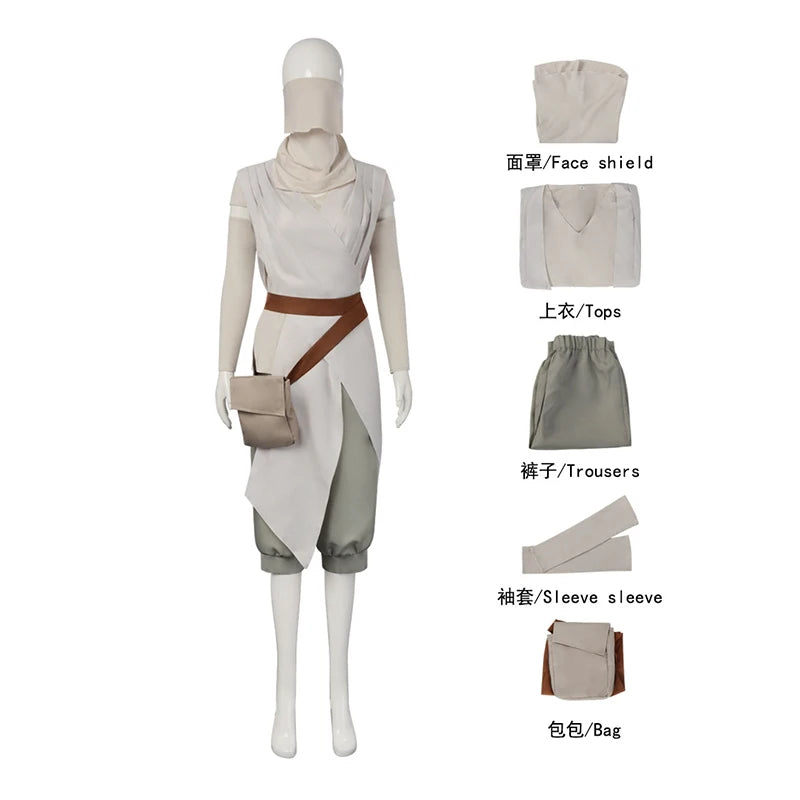 Rey Costume Space Battle Skywalker Outfit Women Jedi Uniform Assassin Mask Bag Costume Set - Set / XXL