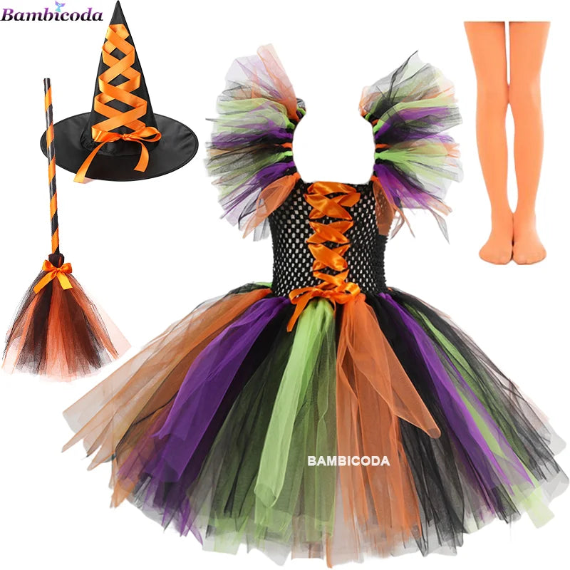 Kids' Witch for Girls Tutu Knee Dress Broom Pantyhose Outfit Girls dresses Hat - alternate view 18
