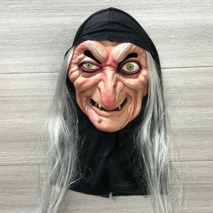 Halloween Witch Mask Cosplay Scary Ghost Face Sorceress Old Nana Grandma Latex Helmet Dress Up Party Costume - product image 7