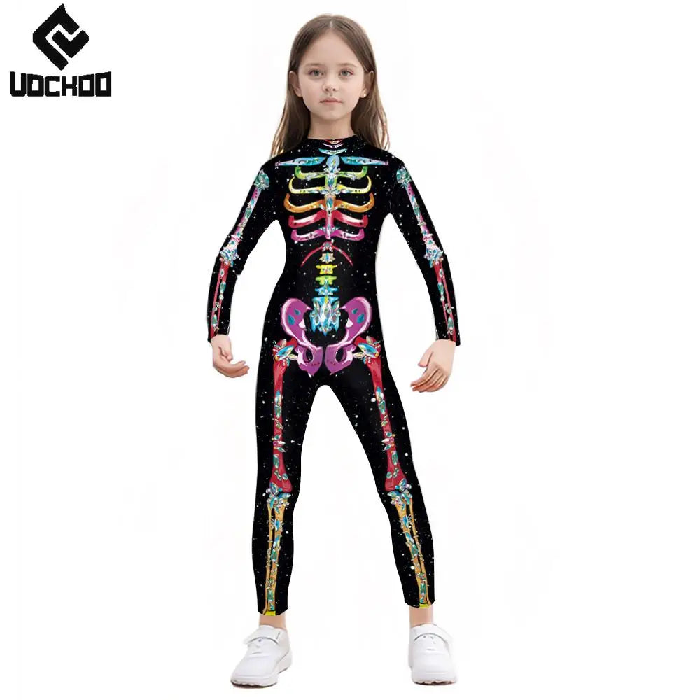 Halloween Skeleton Jumpsuit Bloody Clown Cospaly Costume Robot Day of the Dead Bloody - girl-1003 / S