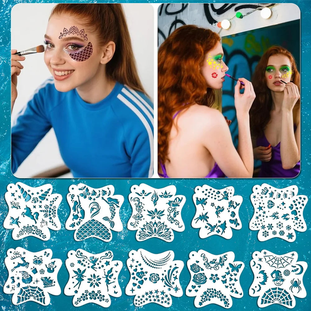 32-Piece Face Paint Stencils Kit Reusable Body Facial Art Templates Party Makeup - product image 3