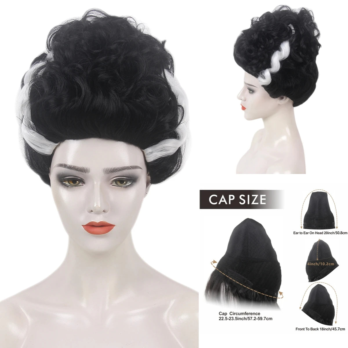 Black & White Monster Bride Beehive Wig – Women's Halloween Costume Wig