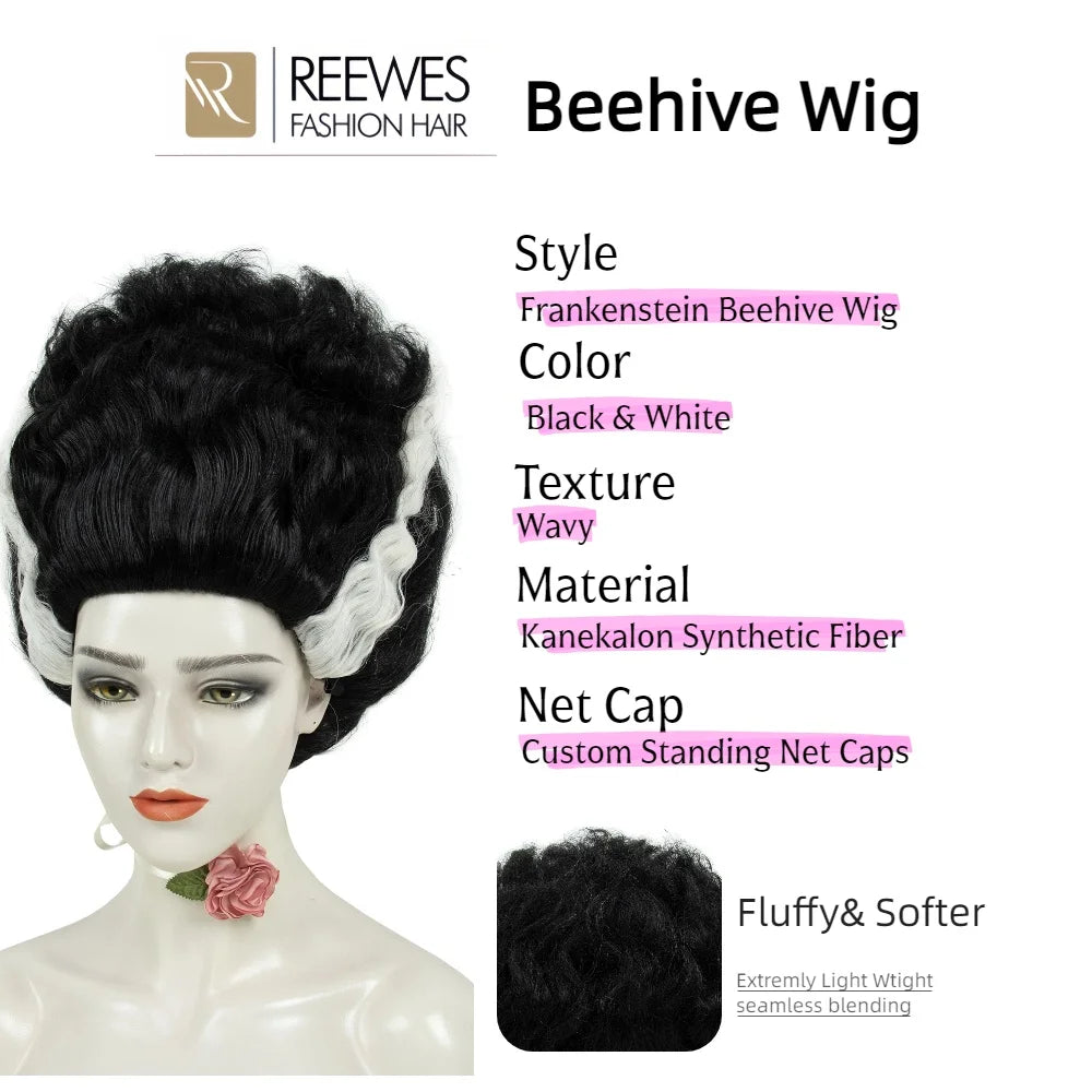 Black & White Monster Bride Beehive Wig – Women's Halloween Costume Wig