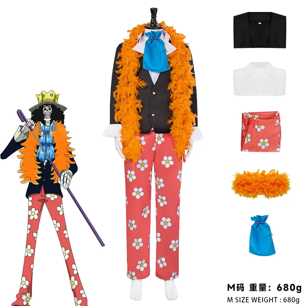 Men's Anime Soul Emperor Brook Black Uniform Suit Orange Costume - alternate view 8