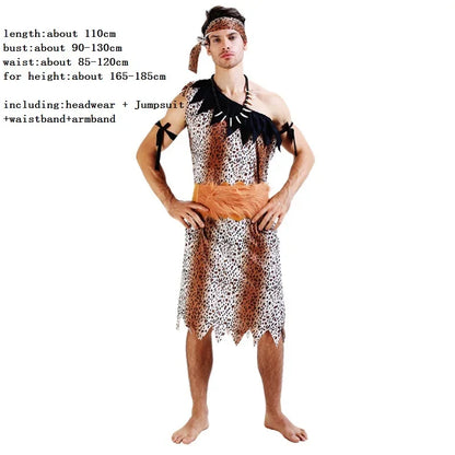 Men Women African Original Savage Costume Adults Wildman Costume Dress - 12 / One Size