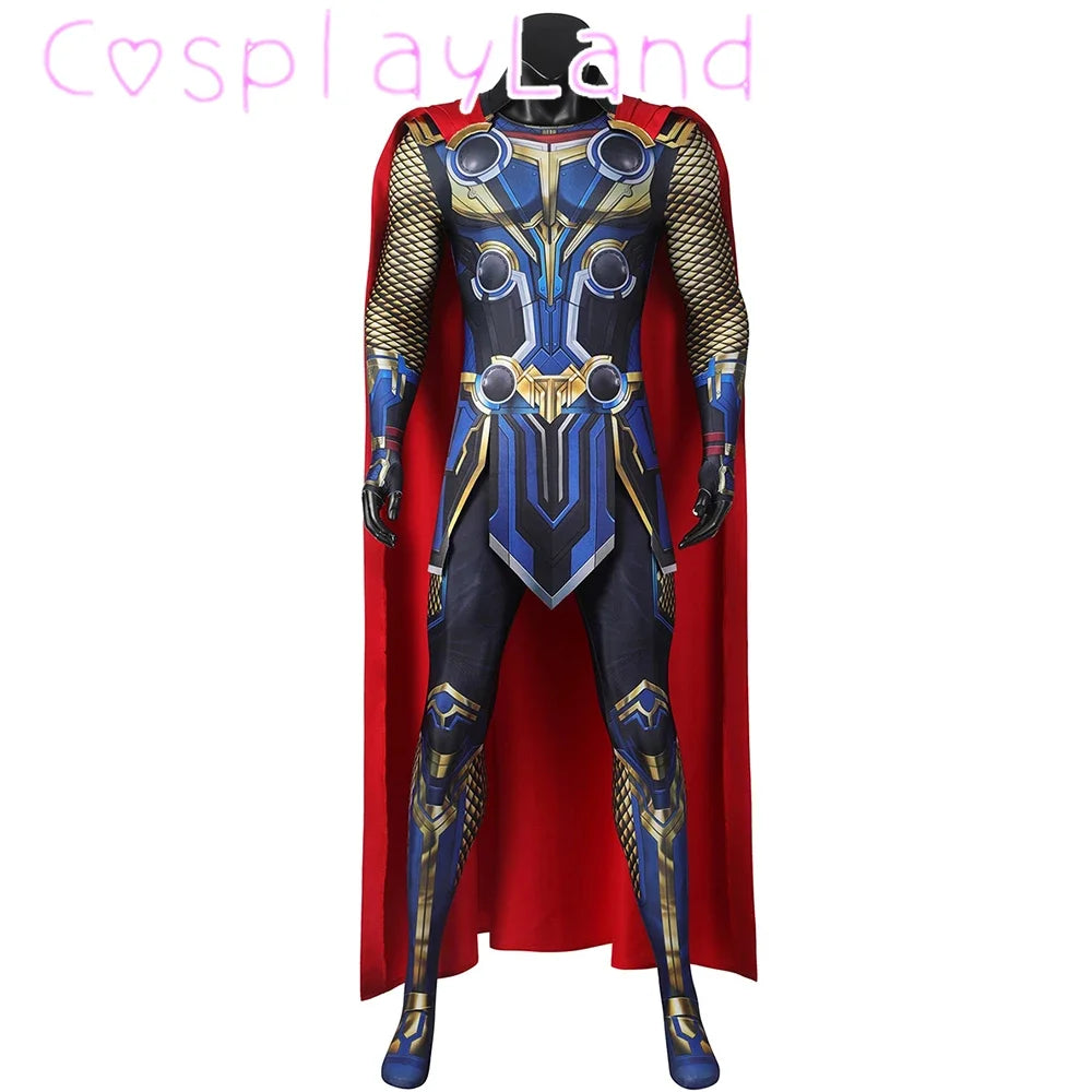 Halloween 3D Printing Bodysuit Love and Thunder Costume Odinson Outfit with Jumpsuit Cape - Full Set NO Cape / L