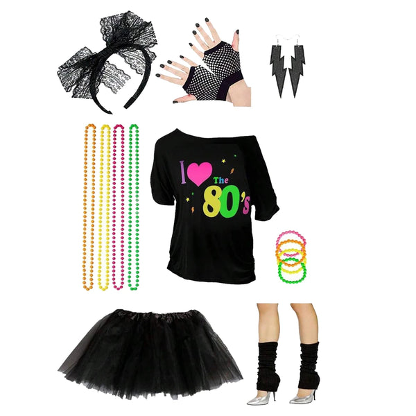 Women's 80s Costume Accessories Set 1980s Outfit T-Shirt Tutu Hip Pop Disco Party costume 80s outfit 1980s - product image 1