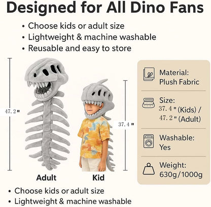 Dinosaur Skeleton Hat Funny Soft Dinosaur Skeleton Cos Props Dinosaur Skeleton Costume For Kids and Adult - product image 6