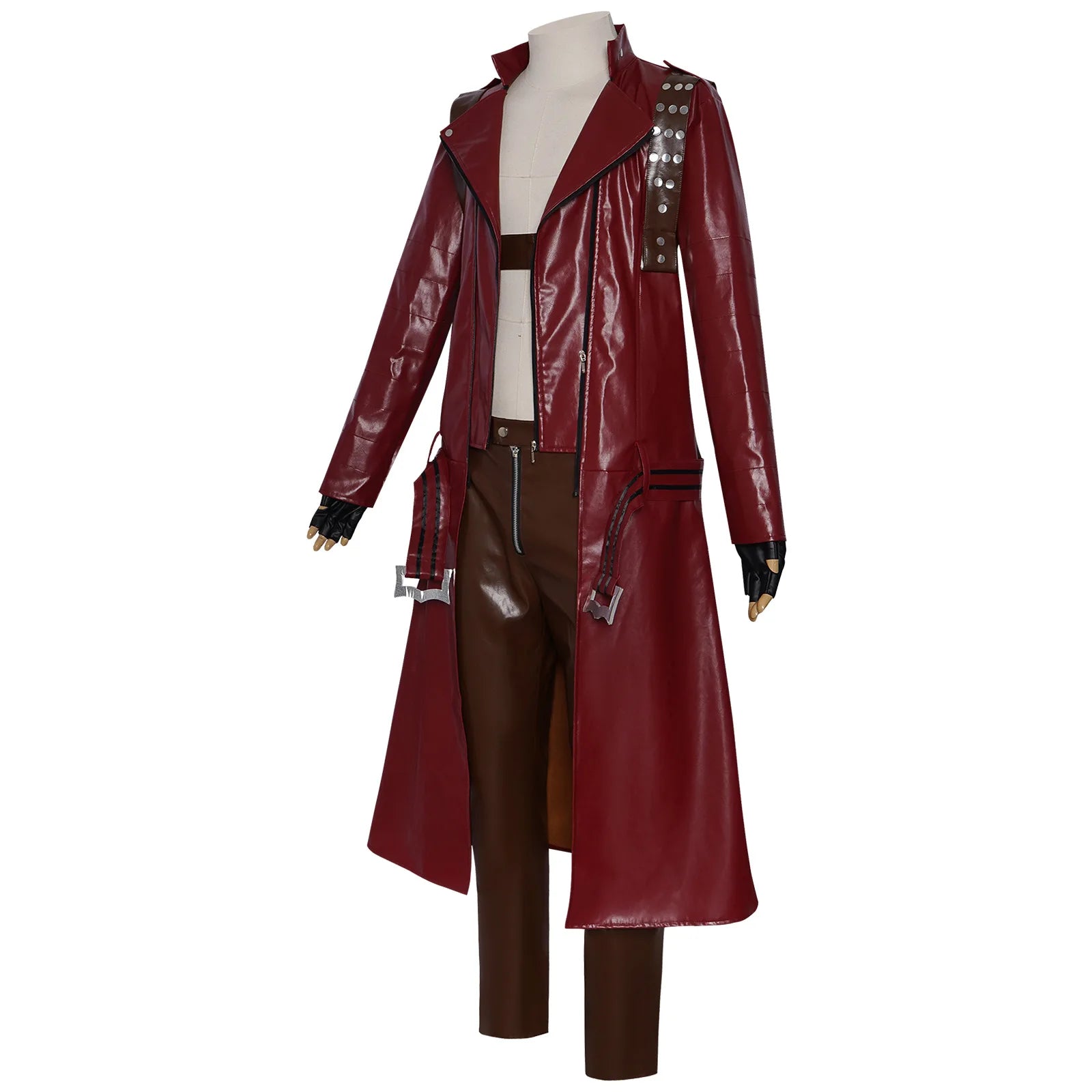 Dante Costume Devil Costume May Cry 3Red Leather Trench Coat Halloween Outfit for Men - suit / L