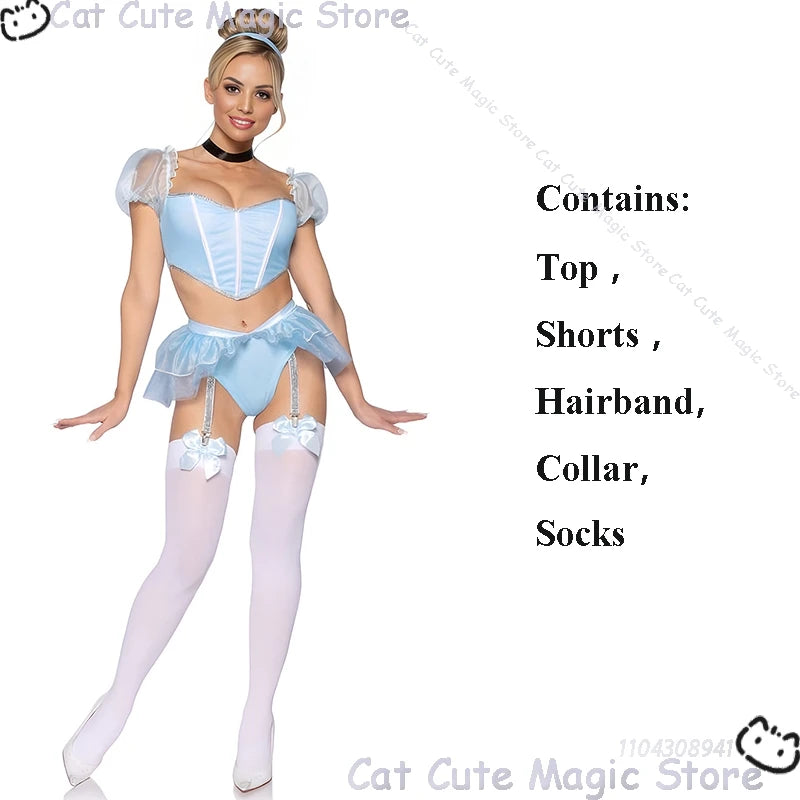 Women's Princess fantasia Sexy Blue Uniforms Maid Lingerie Costume - alternate view 7