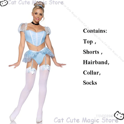 Women's Princess fantasia Sexy Blue Uniforms Maid Lingerie Costume - alternate view 7