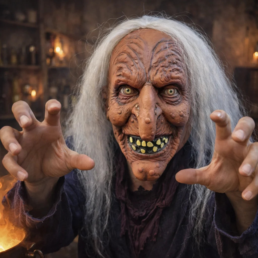 Creepy Witch Mask with Lifelike Wrinkles & Gray Hair - Halloween Scary Costume Accessory - View 6