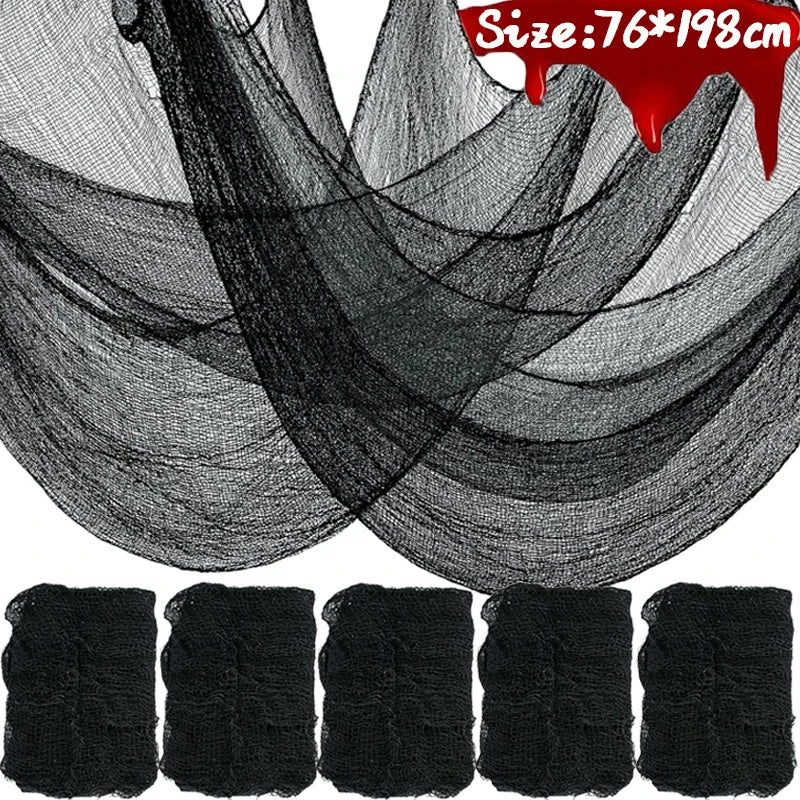 76x198cm Halloween Bloody Black Gauze Creepy Cloth Black for HorrorParty