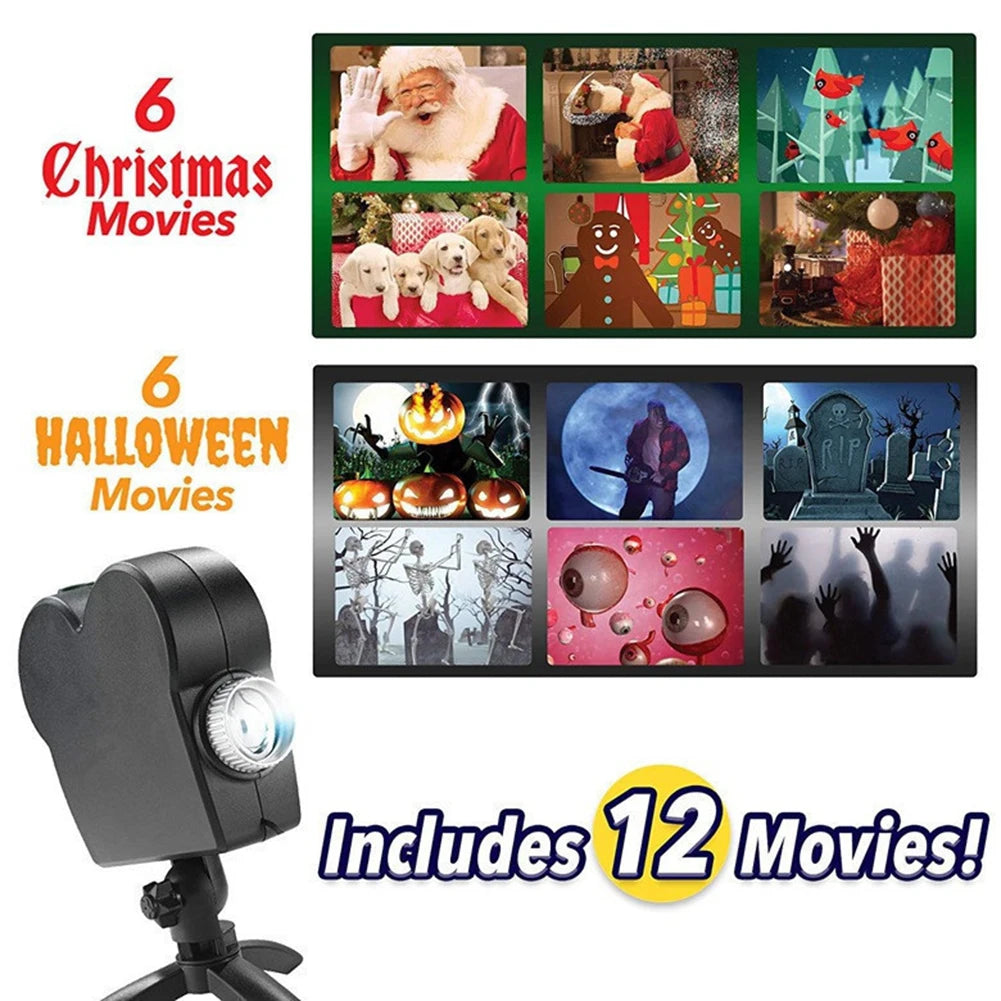 Halloween Christmas Projector Outdoor Holiday Led Holographic Projection Lamp Waterproof 12 Movies SpookyParty