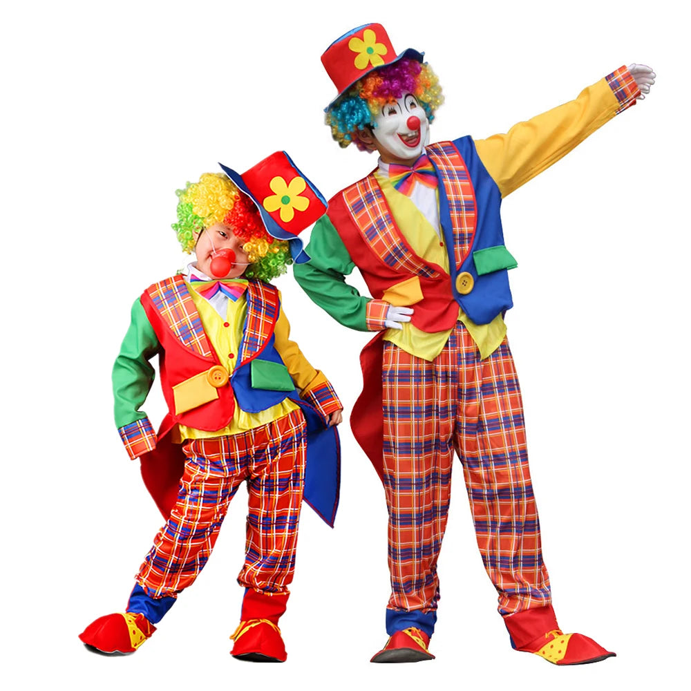 Halloween Costumes Kids Adults Circus Clown Joker Costume Outfits Colorful Fancy - 002 / 130 for kids