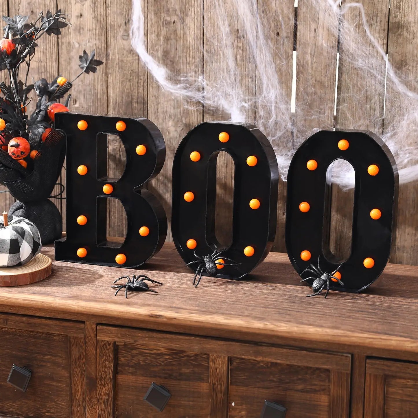 Halloween Decorations-3 LED Marquee Light up Letters "BOO" Sign Halloween Decor for Kitchen Tabletop Fireplace Mantel Party