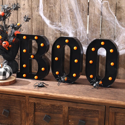 Halloween Decorations-3 LED Marquee Light up Letters "BOO" Sign Halloween Decor for Kitchen Tabletop Fireplace Mantel Party