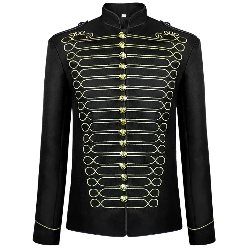 Halloween Costume Men's Medieval Jacket Steampunk Hussar Marching Band Military Drummer - Black Sliver / XXL