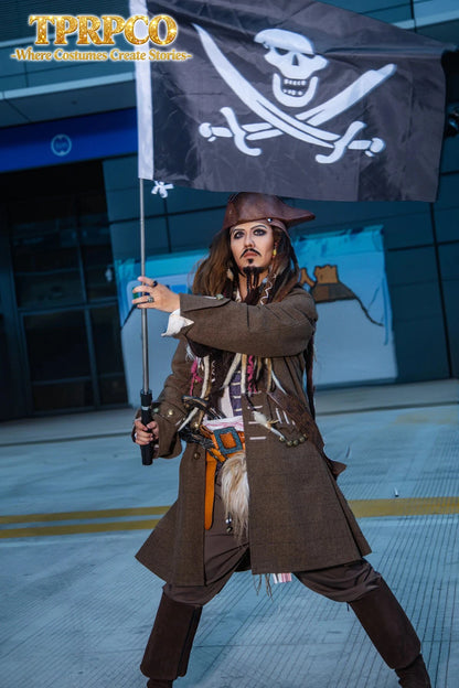 halloween costume for men adult pirate captain jack sparrow wigs hat pirates of the caribbean cosplay - product image 6