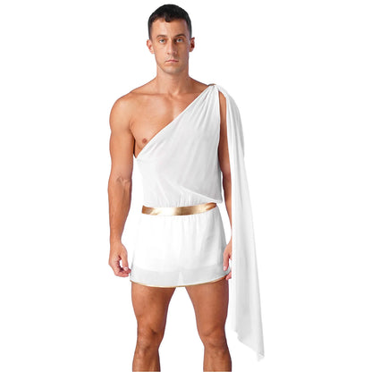 Men's Ancient Greek Mr Toga Costume Outfit Halloween Medieval Knight Warrior Roman - Black / M