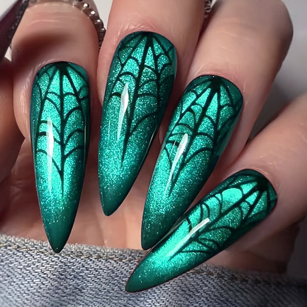 Spooky Green Cat Eye Stiletto Press-On Nails