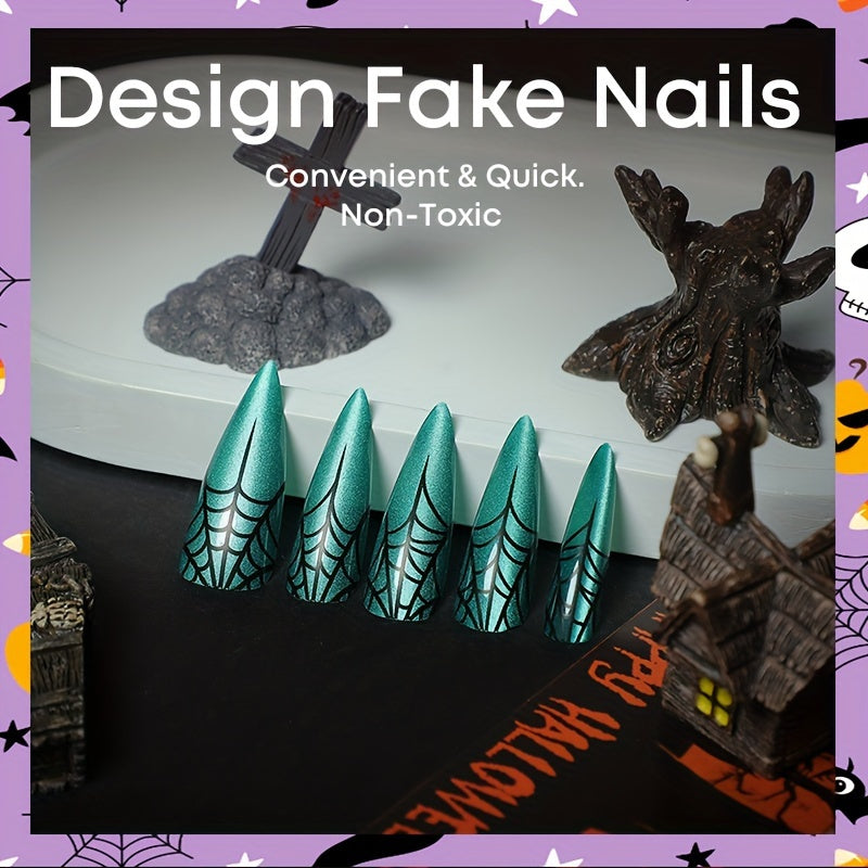 Spooky Green Cat Eye Stiletto Press-On Nails