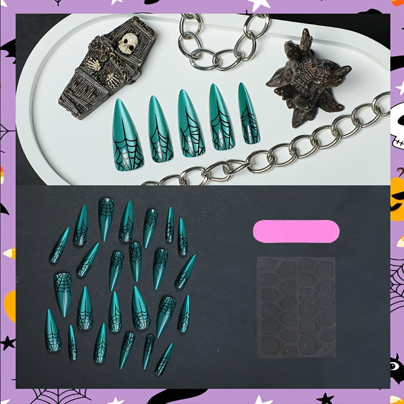 Spooky Green Cat Eye Stiletto Press-On Nails