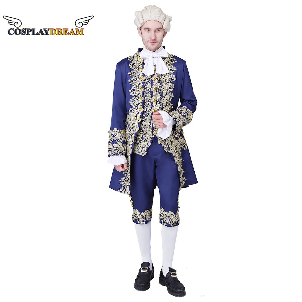 18th Century Colonial Outfit Men's Medieval Uniform Noble Court Rococo Medieval Costume - Blue / M
