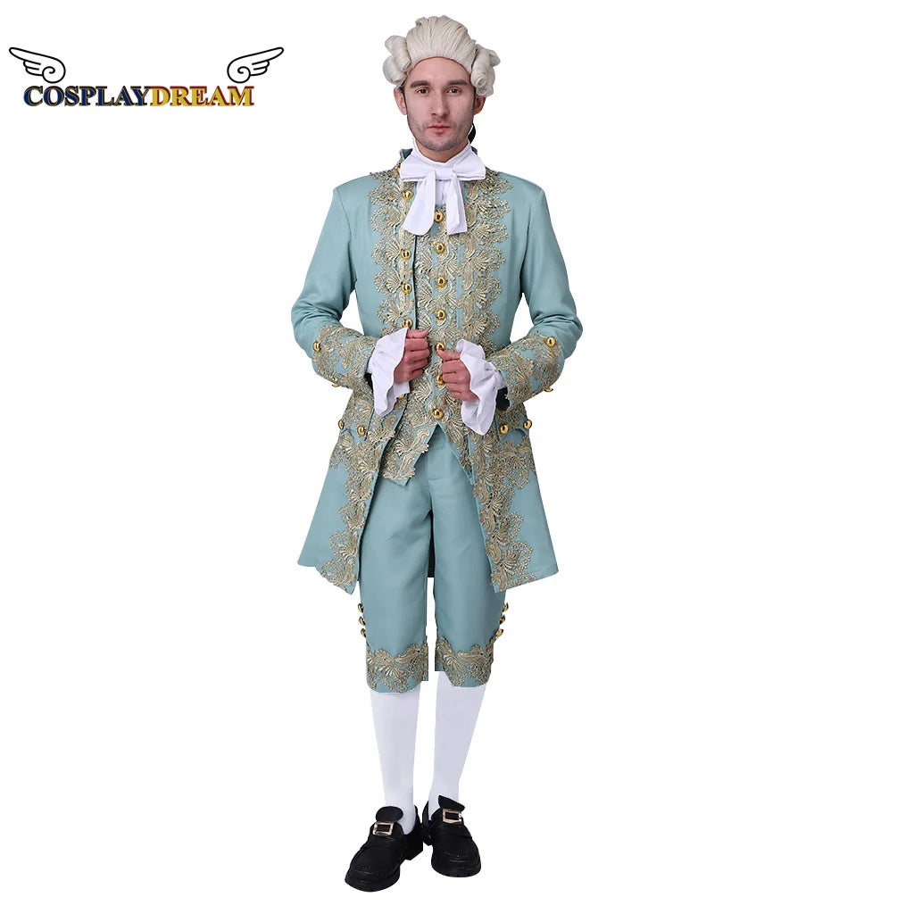 18th Century Colonial Outfit Men's Medieval Uniform Noble Court Rococo Medieval Costume - Blue / XL