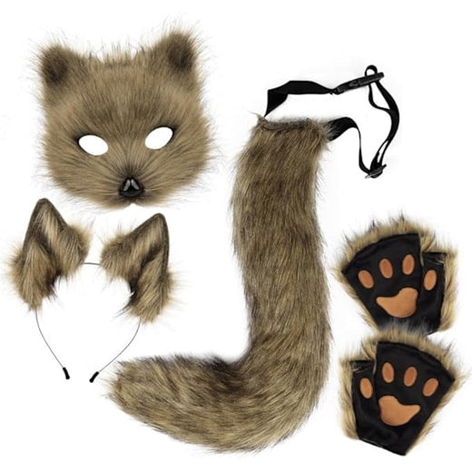 Green Fox Ears, Tail & Paw Gloves Costume Set