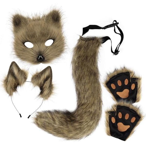 Green Fox Ears, Tail & Paw Gloves Costume Set