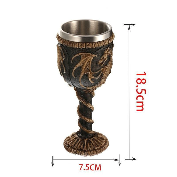 Resin Dragon Pattern Wine Goblet 2 PCS, Embossed Sculpted Cup With Stainless Steel Insert, Desktop Ornament for Christmas & Halloween Gathering