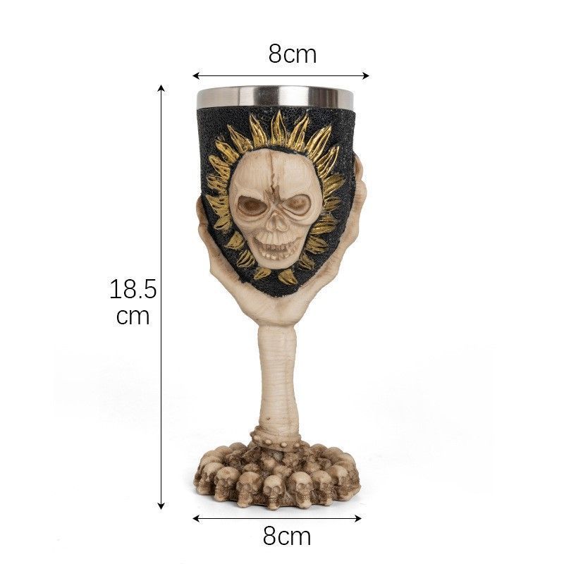 Resin Sun-Framed Skull Goblet 2 PCS, Retro Relief Sculpted Cup, Stainless Steel Inner Insert, Desktop Ornament for Christmas & Halloween
