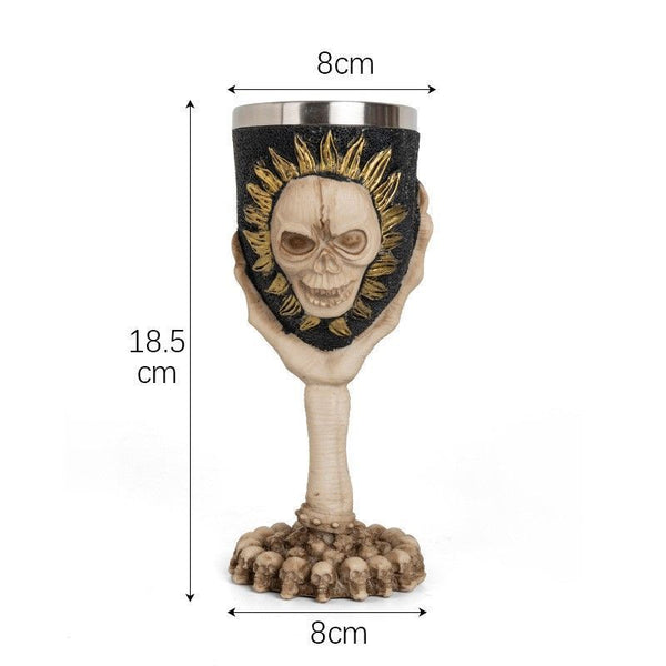 Resin Sun-Framed Skull Goblet 2 PCS, Retro Relief Sculpted Cup, Stainless Steel Inner Insert, Desktop Ornament for Christmas & Halloween
