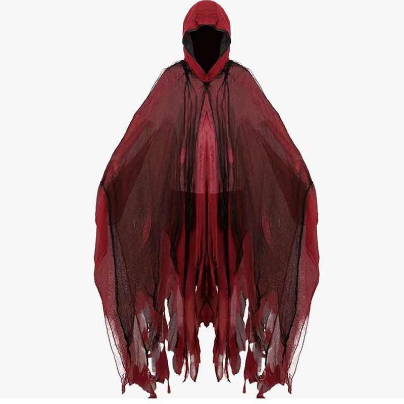 🎃 Halloween Adult Horror Hooded Tattered Cloak! Witch Zombie Reaper Cosplay Robe, Party Ghost Costume, Oversized Floor-Length Cape Maxes Out the Vibes! 👻/grey