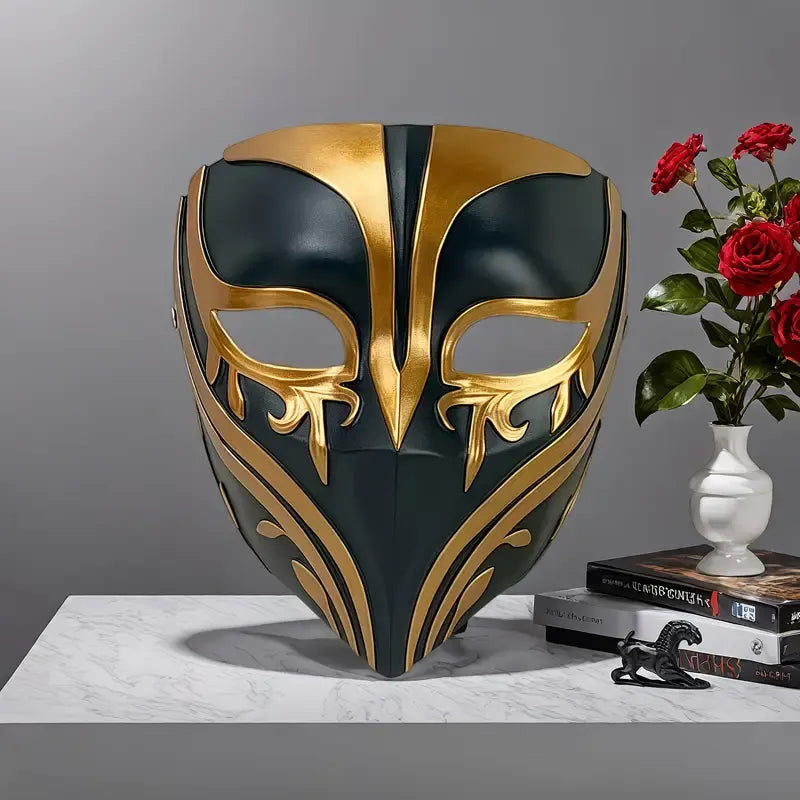 Resin Night Jasmine Full-Face Masquerade Mask ‚Äì Black & Gold Relief