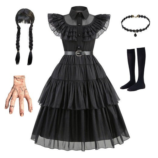 Girls' Black Role-Play Halloween Costume – 130 cm