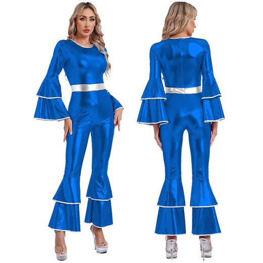 Women's Royal Blue 70s Disco Jumpsuit Costume – Size M